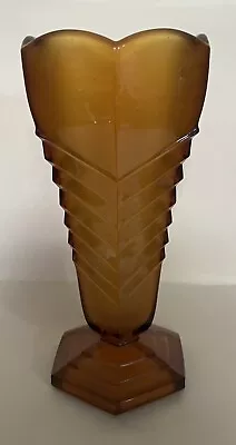 Buy Davidson Art Deco Amber Cloud Glass Vase • 14.99£