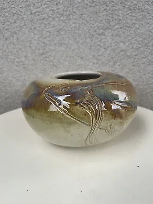 Buy Vtg Studio Art Pottery Pot Glazed Fish Imprint Theme Signed Sasha Makovkin • 105.49£