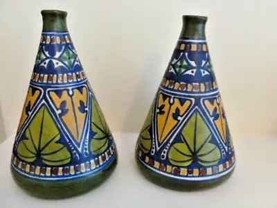 Buy Pair Of James Plant Hanley Hand Painted Art Pottery Vases, C 1915, Gouda Style • 225£