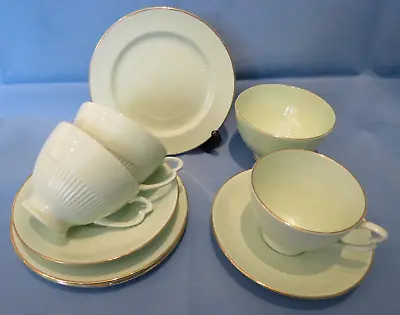 Buy Rare Vintage Colclough Tea Trios X 3 Plus Sugar Bowl - Delicate Pale Green • 14£