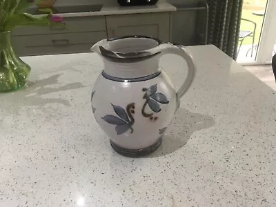 Buy Large  Studio Pottery Grey Jug With Blue Leaves • 25£