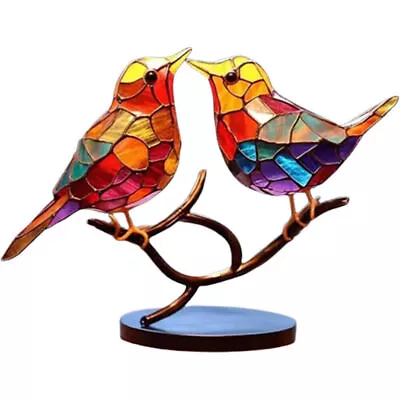 Buy Stained Glass Birds On Branch Desktop Metal Vivid Craft Desktop Ornaments Decors • 15.86£