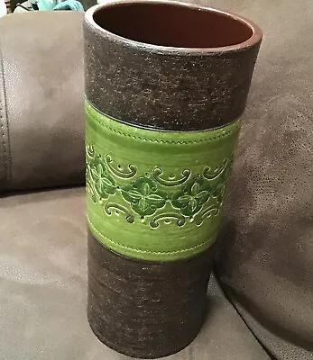 Buy BITOSSI Cylinder Vase Green Glazed In Decor Moresco By Aldo Londi • 140.76£
