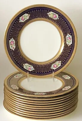 Buy Antique Cauldron Porcelain Cobalt Blue Hand Painted Lavish Gold Dinner Plate Set • 767.28£