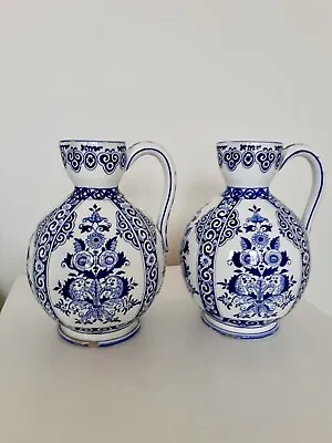 Buy Antique Decorative Faience Pitchers Handled Jugs By GIEN France CIRCA 1860-1870 • 450£