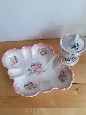 Buy Old Foley Sugar Bowl And Plate - Blue And Pink - Vintage - Good Condition  • 1.50£