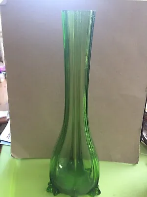 Buy Studio Art Glass:Green Glass Ribbed Vase,Murano Glass,Czech Glass,Scandinavian • 14.99£