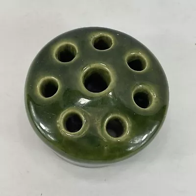 Buy Antique Vintage Art Pottery Ceramic Flower Frog Green Minimalist 8 Hole • 25.01£