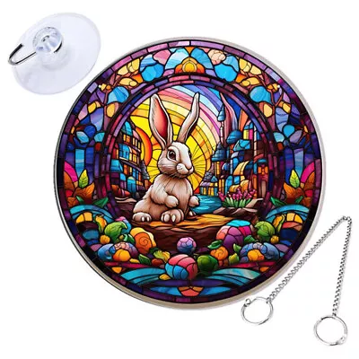 Buy  Rabbit Suncatcher Window Hanging Decor Easter Stained Glass Ornaments Household • 8.99£