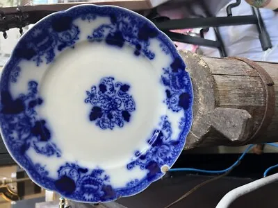 Buy Antique Porcelain Flow Blue Roseville Dinner Plate Pair 2 Maddock & Sons England • 85.34£