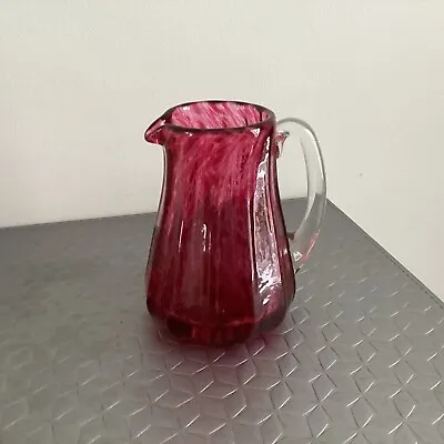 Buy Cranberry &clear Art Glass Jug By TVG Made In ENGLAND • 10£