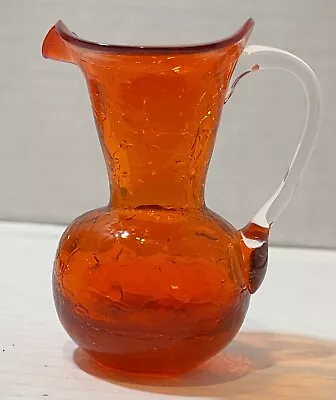 Buy Orange Crackle Glass Pitcher With Clear Applied Handle • 11.33£