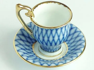Buy Russian Imperial Lomonosov DESIGN Porcelain Cobalt Net Demi Cup & Saucer 3  H • 14.46£