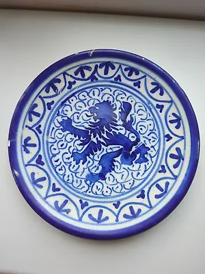 Buy Antique Delft Faience Plate 6 Inches Rampant Lion Blue And White • 55£