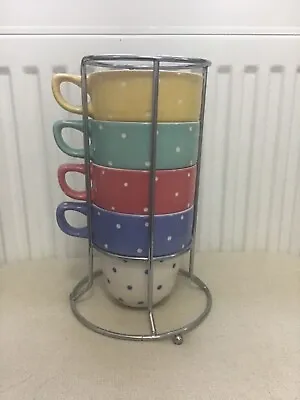 Buy Marks And Spencer’s  Stacking Mugs X 4 Hand Painted Stoneware With Chrome Stand • 19£
