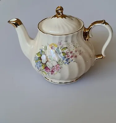 Buy Vintage Sadler Porcelain Floral Teapot For 1 With Gold Trim, Swirl Rib • 5.99£