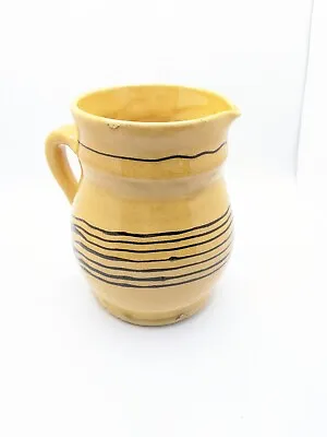Buy Vintage Old Yellow Ware Pottery Pitcher, Striped Marked • 278.19£