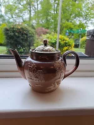 Buy Antique Royal Doulton Stoneware Country Themed Teapot With Silver Lid • 20£