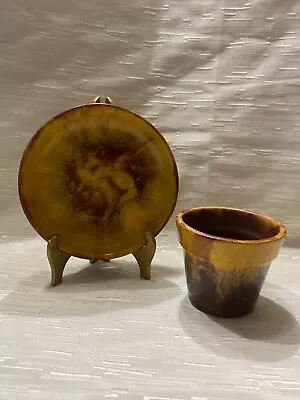 Buy Pottery Flower Pot And Underplate Marked BMP Canada • 18.06£