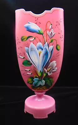 Buy 12  Harrach Pink Victorian Bohemian Hand Painted Enamel CROCUS Art Glass Vase • 312.17£