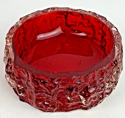 Buy Whitefriars Ruby Red Glass Bark Design Dish Ashtrays Geoffrey Baxter 60's Z435 • 14.99£