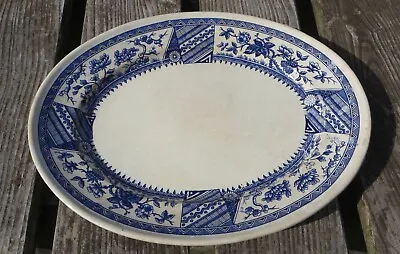 Buy Antique Blue & White Transferware Platter - Attica - Prunus, Geometric Patterns • 29.99£