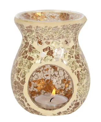 Buy Gold Crackle Glass Wax Melt Oil Burner & Tea Light Candle Holder Mosaic Effect • 12.99£