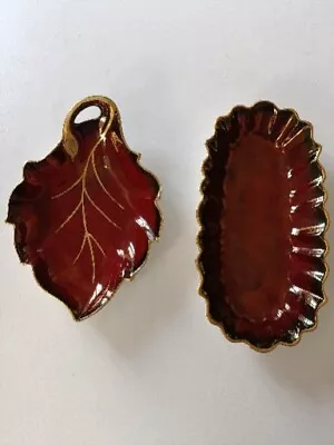 Buy Crown Devon Trinket Bon Bon Dish Red & Gold Leaf X 2 • 5.95£