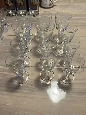 Buy Set Of 12 Vintage Cut Glass Wine And Sherry • 20£