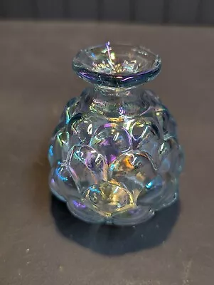 Buy Vintage Fenton Iridescent Pale Blue Carnival Glass Vase With Sticker • 27.87£