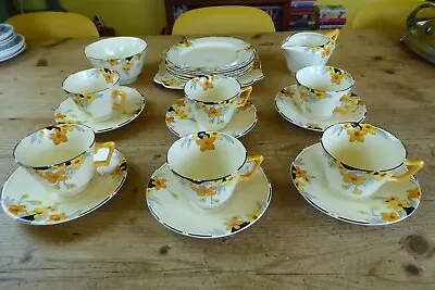 Buy Art Deco Crown Ducal Pottery Sunburst Floral Tea Set 21 Pieces • 24£