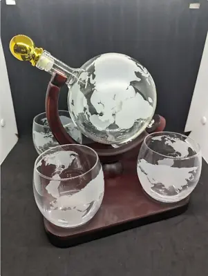Buy Whiskey Globe Decanter And Glass Set Vintage Handblown Ship • 25.33£