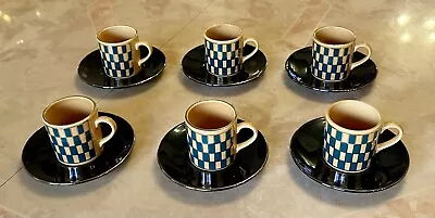 Buy 6 X Vintage Harlequin Hornsea Pottery Expresso Cups And Saucers Mustard Check • 29.99£