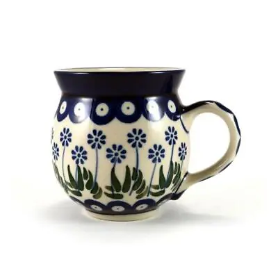 Buy Medium Round Mug - Daisies & Blue Spots - 350ml - 0070-0377EX - Polish Pottery • 20£