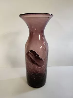 Buy Vintage Antique Blenko Blown Glass Mini Vase In Dark Amethyst Crackle 1960s • 94.83£