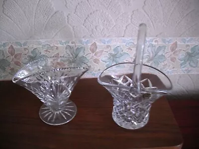 Buy 2x Vintage Lead Crystal Cut Glass Fan / Basket Style Vases Small • 5£