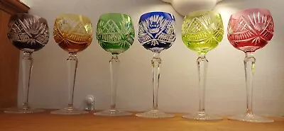 Buy Set Of 6 Multicoloured Bohemian Cut Glass. USED • 60£