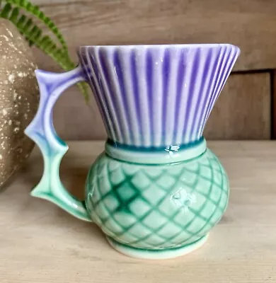 Buy Vintage West Highland Pottery Scottish Thistle Milk Jug Mint Green & Lavender • 12.94£