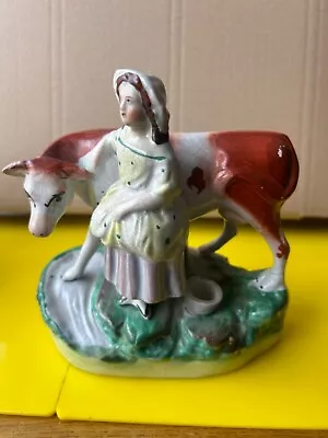 Buy  Antique Victorian Staffordshire Figure Of A Lady And Her Cow • 16.95£