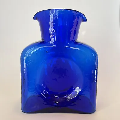 Buy Blenko Art Glass Cobalt Blue Double Spout Jug Carafe Pitcher Water Bottle 8” • 47.50£