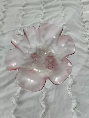 Buy Mikassa Rosella Crystal Pink Glass Ruffled Rim Large Floral Serving/Fruit Bowl  • 9£