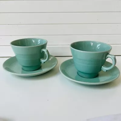 Buy Vintage Wood's Ware Beryl Green Breakfast Cups And Saucers X 2. Utility.  300ml • 14£