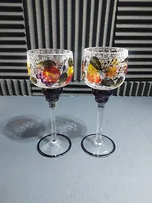 Buy Crackle Glass Colorful Fruit Wine Goblets Design- Deep Purple Trim • 14.45£