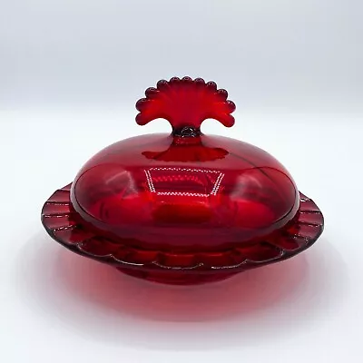 Buy New Martinsville (Viking) Glass Ruby Red Moondrops Covered Butter Dish 1930s EUC • 165.98£