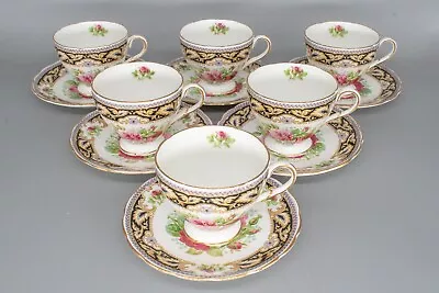 Buy 6 Foley FLORENCE Teacups & Saucers Pink Cabbage Roses -  Scallop Gold Gilded Rim • 180£