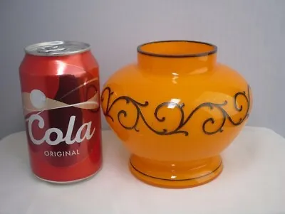 Buy Vintage Bohemian Czech Orange Tango Glass Vase With Black Scroll Detail • 12.99£