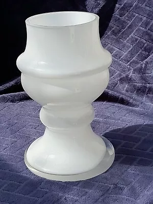 Buy Vintage 60s Lindshammer Sweden Large White Cased Glass Hooped Vase • 95£