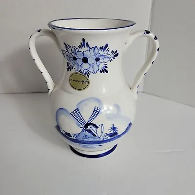 Buy  Delft Blue Two Handle Hand Painted S Vase Jug Deep Blue Flowers • 20.86£