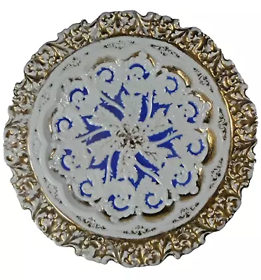 Buy Antique Meissen Porcelain Plate Cobalt Blue Gold Rococo Design Sculpted Border • 284.61£