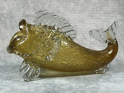Buy Stunning Mid-Century Amber Crackle Glass 25cm Fish Vase - Likely Blenko • 150£